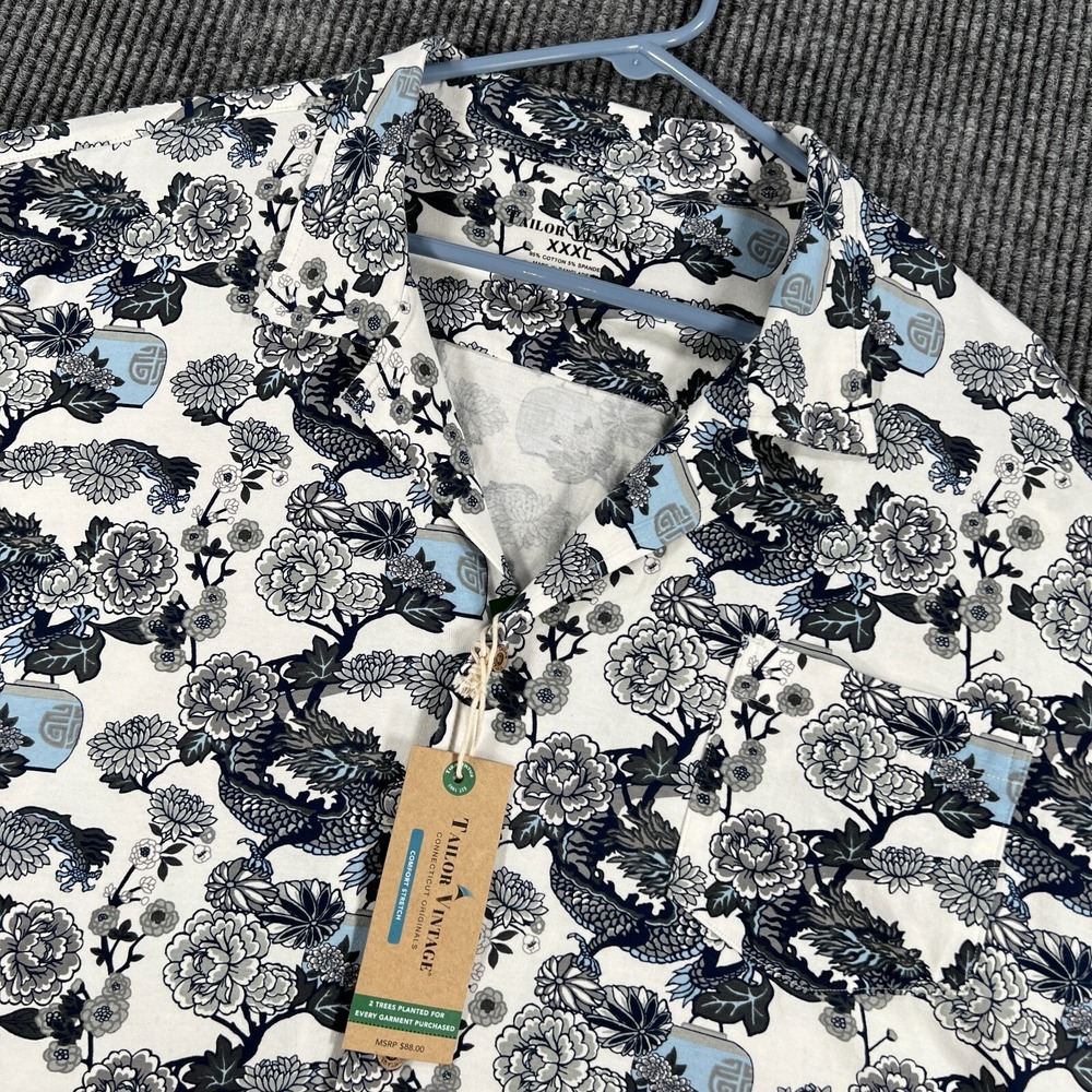 Tailor Vintage Shirt Mens 3XL White Floral Short Sleeve Button Up Hawaiian New